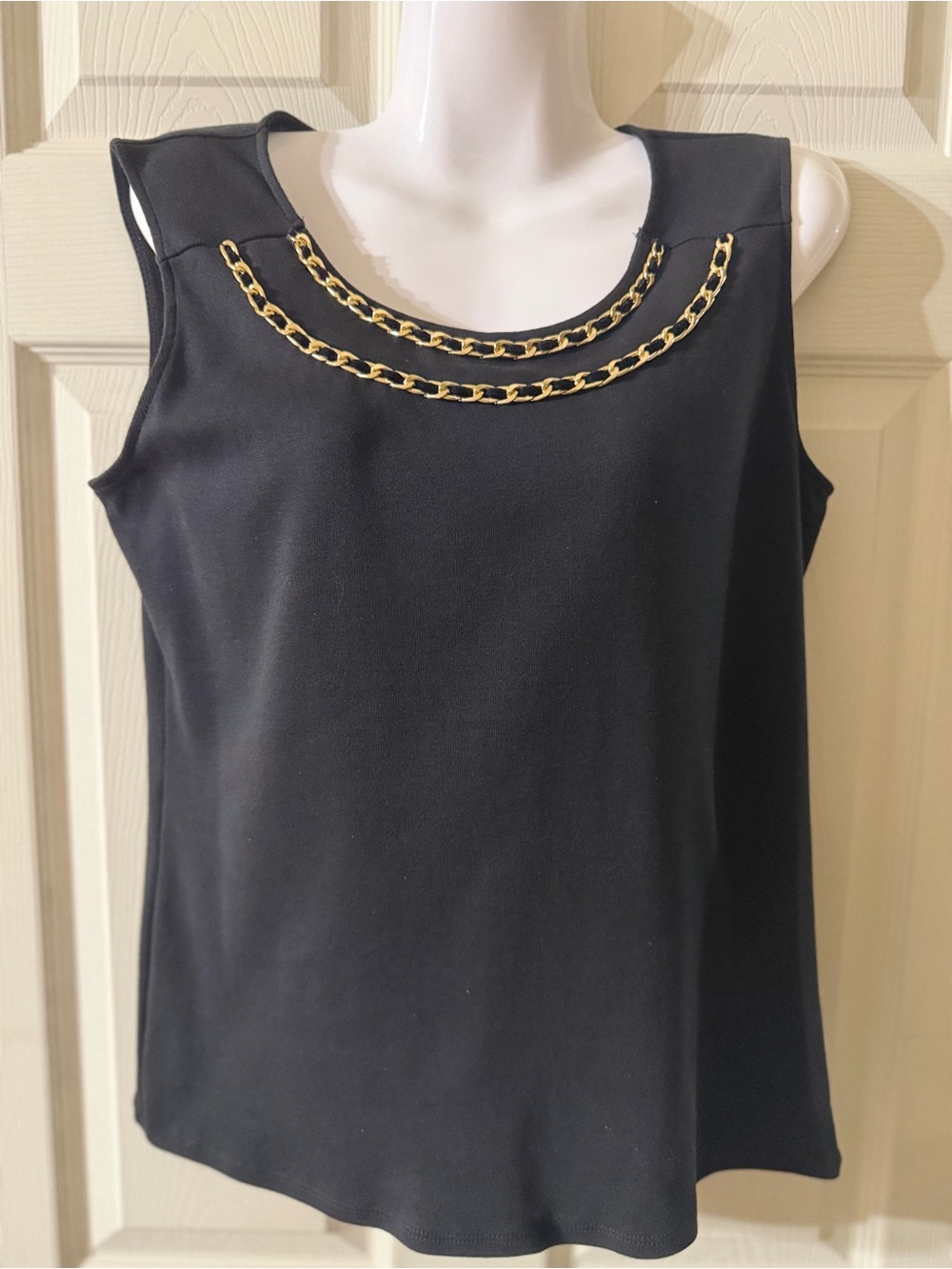 Rafaella Black Sleeveless Tank with Gold Chain Trim